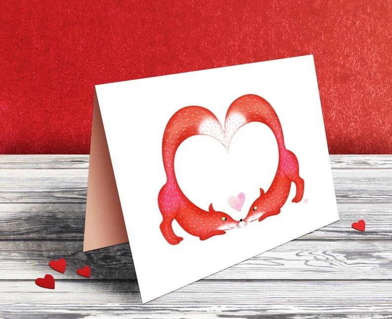 CARTE RENARD EN COEUR