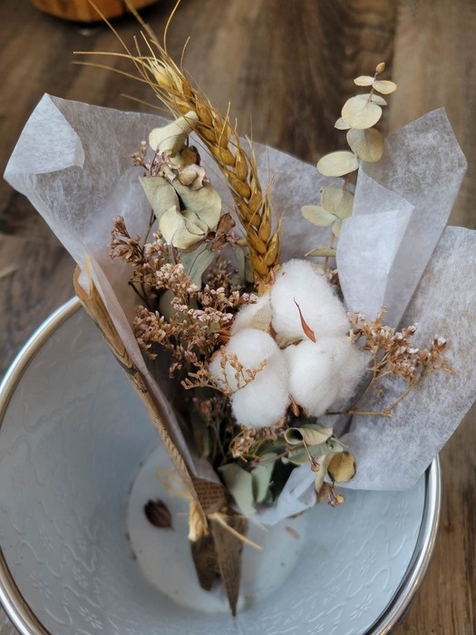 Petit bouquet fleur de coton - Blé et eucalyptus