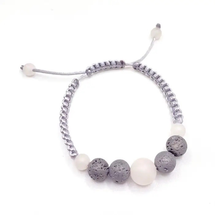 Bracelet Femme - Argenté - Jade & Pierre volcanique