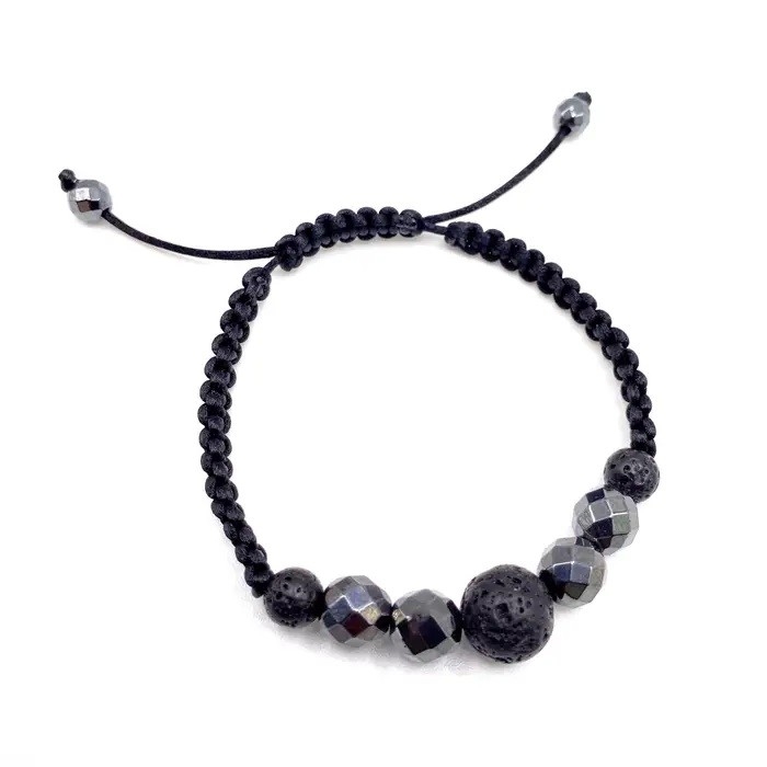 Bracelet Femme - Hématite facetté & Pierre volcanique