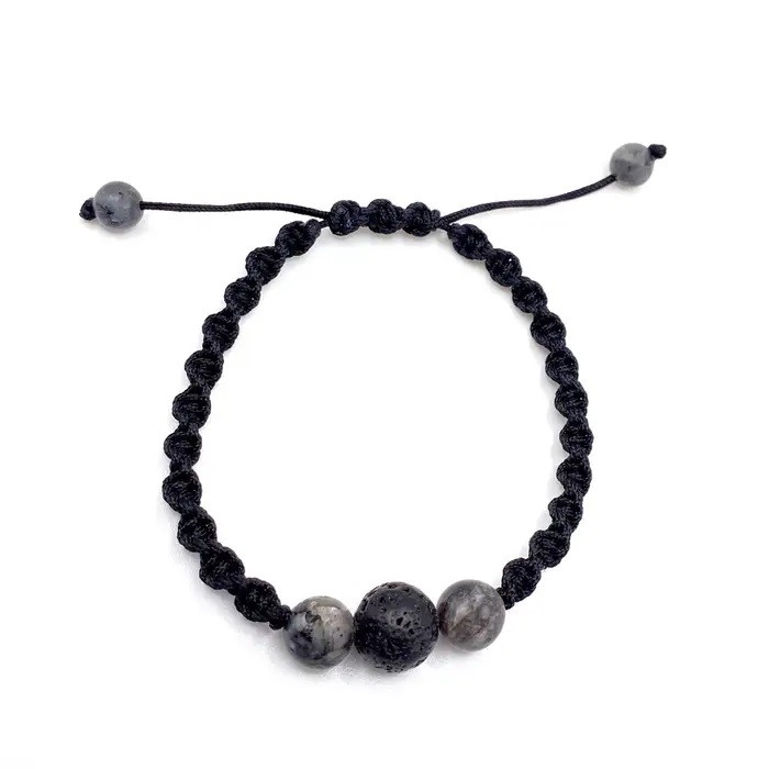 Bracelet Femme - Torsadé - Labradorite & Pierre Volcanique