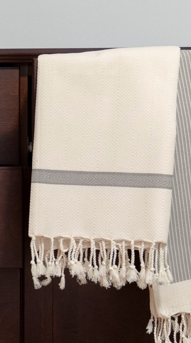 Fouta - Baige avec une ligne grise