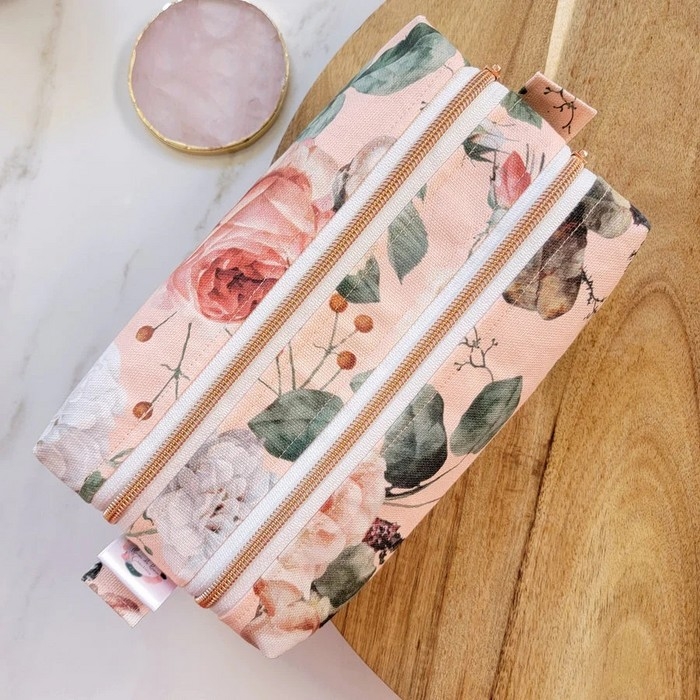 Pochette Transport 2 zips - Coral & Eucalyptus