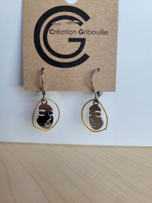 Boucles d'oreilles avec visage - or/argent