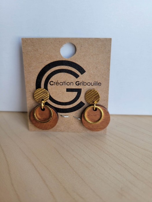 Boucles d'oreilles or - ronds et bois