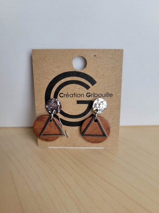 Boucles d'oreilles argent - ronde, triangle et bois