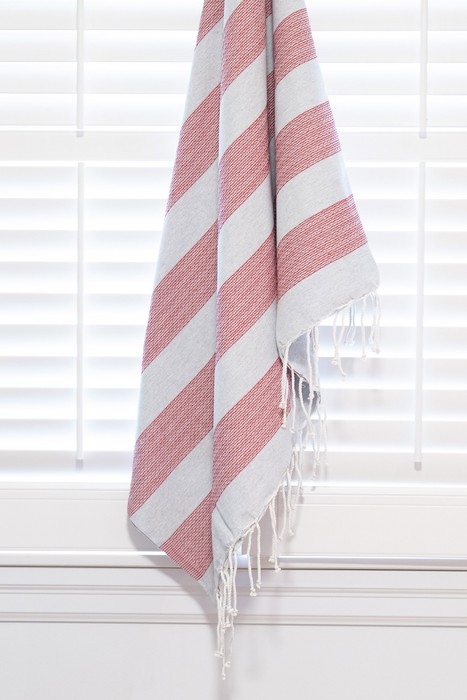 Fouta - Gris ligné rouge