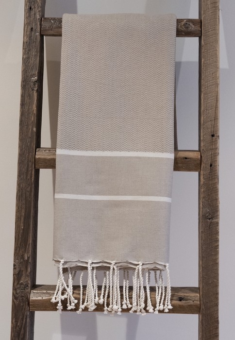 Fouta - Sable ligné blanc