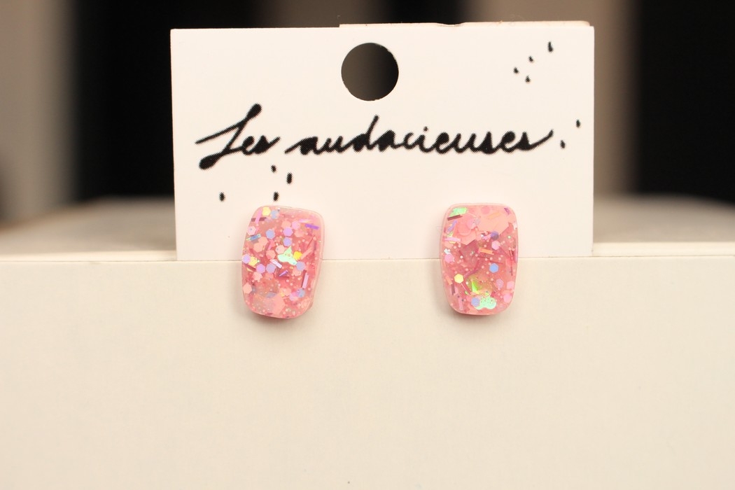 Boucle d'oreille - rose rectangle
