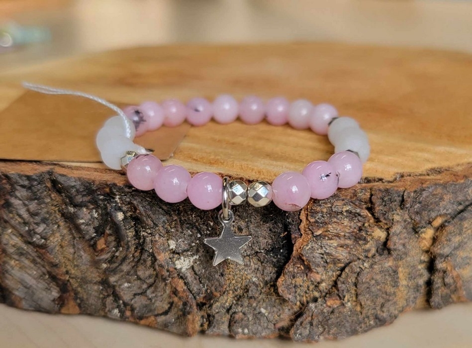 Bracelet enfant - Étoile pastel rose et blanc