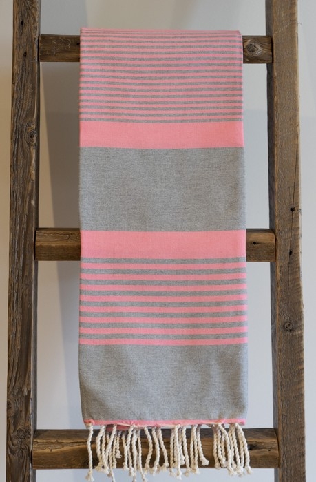 Fouta - gris et rose